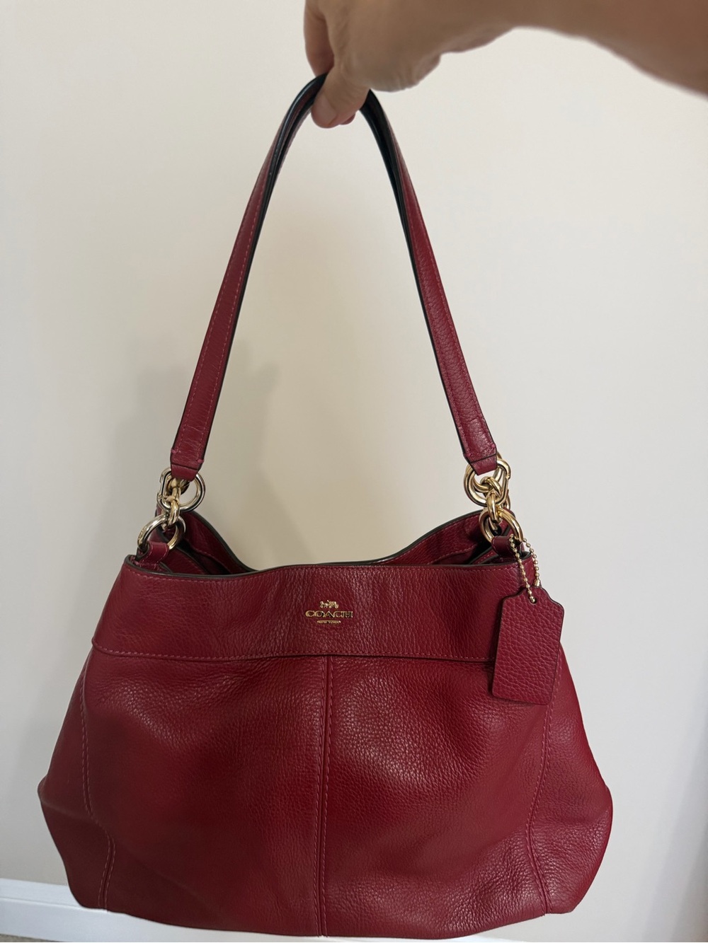 Coach Maroon Pebbled Leather Shoulder Bag with Gold Hardware